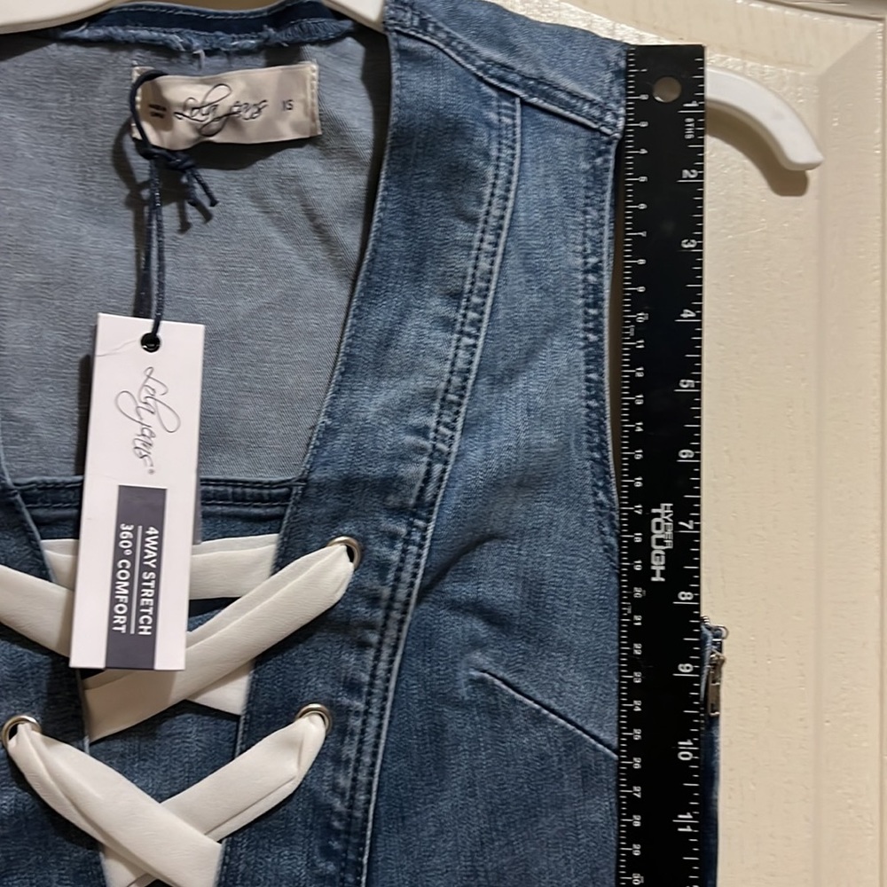 New Lola Jeans 4Way stretch Denim Dress elegant white bow wear w/white Addidas - Picture 9 of 11